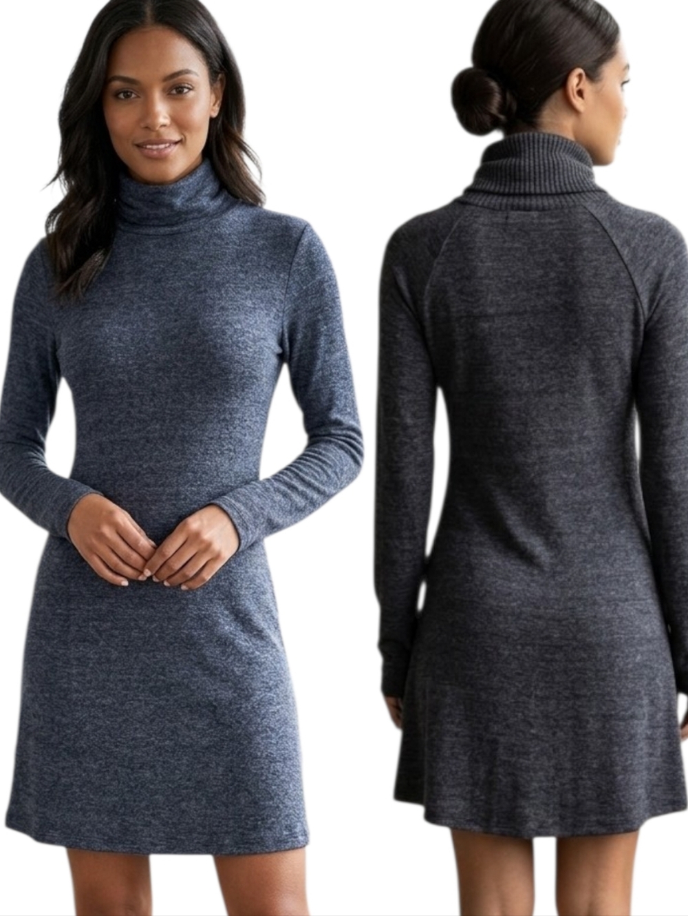 MICHAEL STARS "Jules" Charcoal Turtleneck Sweater Dress - Size S